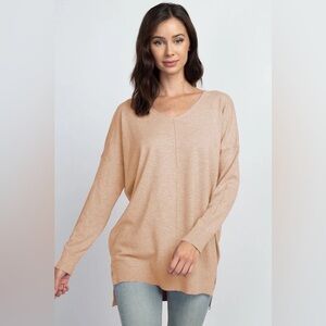 Dreamers by Debut Brown V-Neck Oversized Hi-low Hem Tunic Top Women’s Size S/M